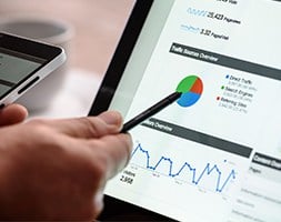 Google Analytics Pie Graph Data Report on Tablet Screen