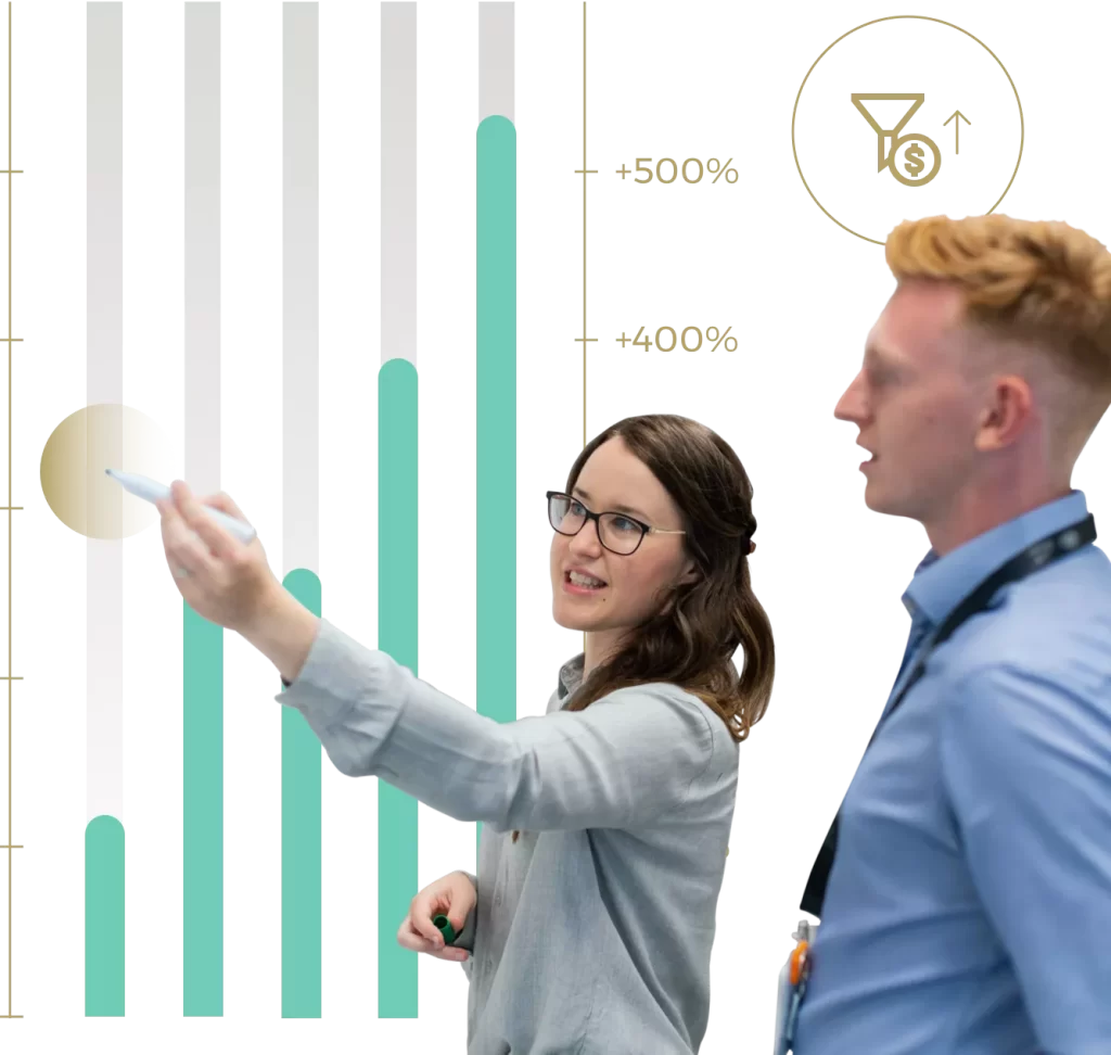 Man and Woman in Discussion about the Graph