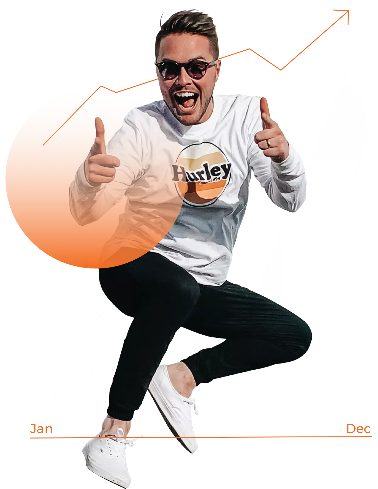 Man with Glasses Jumping Happily