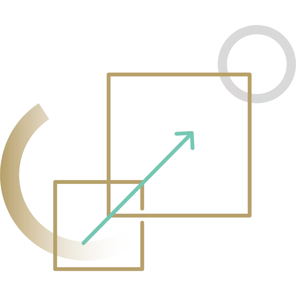 Boxes and Inclined Arrow Facing Upwards