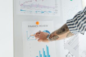 Man Pointing Finance Review Progress Chart on The White Board