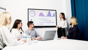 Woman Presenting Report in Digital Marketing Campaign