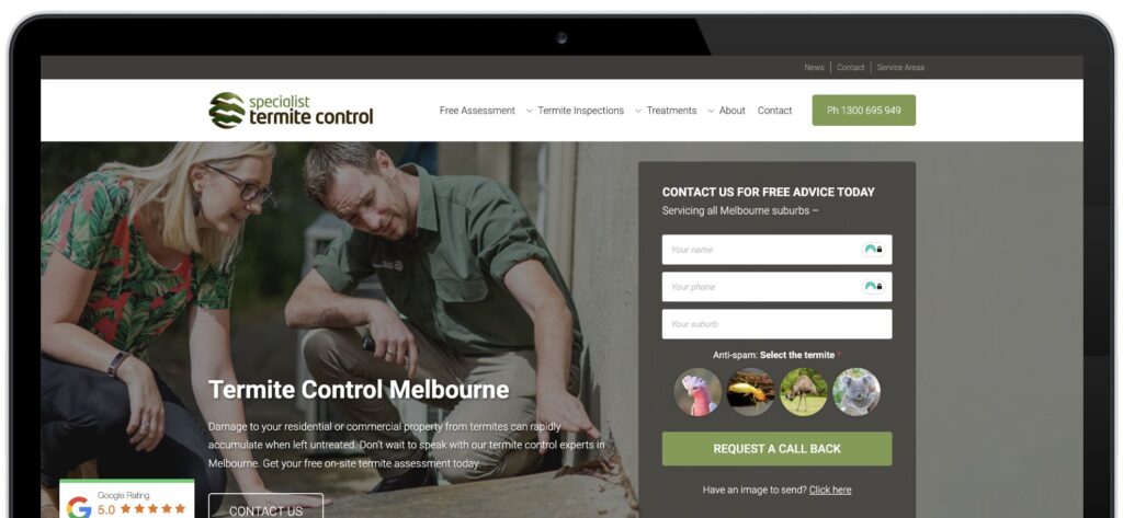 Specialist Termite Control Website Homepage